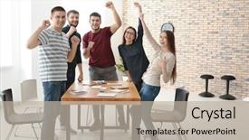  Presentation with people unity - PPT theme with empower - group of young people together background and a mint green colored foreground