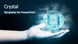  Presentation with holographic - Theme having empower - hand with holographic projection future background and a navy blue colored foreground