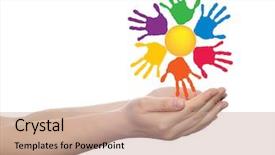  Presentation with hand print - Theme enhanced with empreinte digitale - concept conceptual yellow happy abstract background and a coral colored foreground