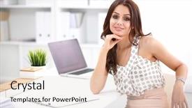  Presentation with principal - Presentation theme having businesswoman sitting in the office background and a  colored foreground