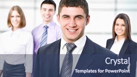  Presentation with cheerful - Slides having empresa familiar - portrait of young businessman background and a  colored foreground