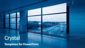  Presentation with airport lounge - Audience pleasing PPT theme consisting of empty airport lounge advertising background backdrop and a ocean colored foreground