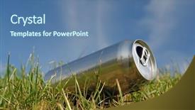  Presentation with blue-sky - Cool new presentation theme with empty aluminum beer can laying in the grass over blue sky backdrop and a teal colored foreground