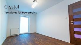  Presentation with wooden floor and gold frame - Audience pleasing PPT theme consisting of empty apartment interior with wooden backdrop and a light blue colored foreground