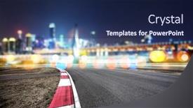  Presentation with suspension - Beautiful slide deck featuring empty asphalt road and blur view of modern suspension bridge in chongqing at night backdrop and a navy blue colored foreground