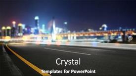  Presentation with suspension bridge - Theme having empty asphalt road and blur view of modern suspension bridge in chongqing at night background and a tawny brown colored foreground