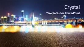  Presentation with suspension - PPT theme featuring empty asphalt road and blur view of modern suspension bridge in chongqing at night background and a navy blue colored foreground