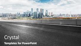  Presentation with asphalt - Presentation enhanced with empty-asphalt-road-and-cityscape background and a dark gray colored foreground
