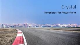  Presentation with asphalt - Presentation theme having empty asphalt road and cityscape of tokyo in blue sky at twilight background and a light blue colored foreground