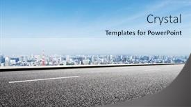  Presentation with asphalt - Cool new PPT theme with empty asphalt road and cityscape of tokyo in blue cloud sky backdrop and a light blue colored foreground