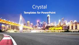  Presentation with suspension - Audience pleasing theme consisting of empty asphalt road and suspension bridge and cityscape of chongqing at night backdrop and a cobalt blue colored foreground