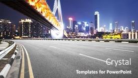  Presentation with suspension bridge - Colorful PPT layouts enhanced with empty asphalt road and suspension bridge and cityscape of chongqing at night backdrop and a gray colored foreground
