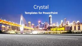  Presentation with suspension - Colorful PPT layouts enhanced with empty asphalt road and suspension bridge and cityscape of chongqing at night backdrop and a teal colored foreground