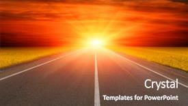  Presentation with asphalt - Presentation theme having empty asphalt road to sunset background and a tawny brown colored foreground