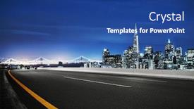  Presentation with asphalt road - PPT theme consisting of empty asphalt road with cityscape background and a ocean colored foreground