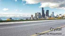  Presentation with asphalt road - Beautiful PPT layouts featuring empty asphalt road with cityscape backdrop and a light gray colored foreground