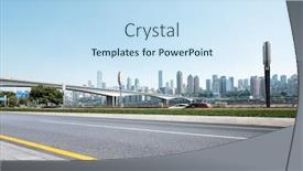  Presentation with asphalt - Audience pleasing PPT layouts consisting of empty-asphalt-road-with-cityscape backdrop and a sky blue colored foreground