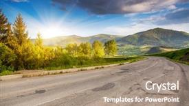  Presentation with asphalt road - Cool new PPT theme with empty asphalt road with cloudy backdrop and a  colored foreground