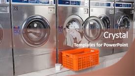  Presentation with clothes washing machine - Theme enhanced with empty basket in laundry background and a violet colored foreground