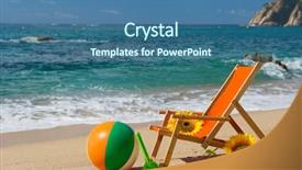  Presentation with flowers - PPT theme with empty beach chair with flowers background and a ocean colored foreground