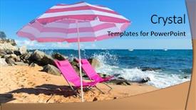  Presentation with sound waves wave oscillating - PPT layouts enhanced with empty beach chairs with parasol background and a light blue colored foreground