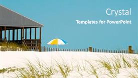  Presentation with white sand - Audience pleasing presentation consisting of empty-beach-pavilion-and-pretty backdrop and a light blue colored foreground
