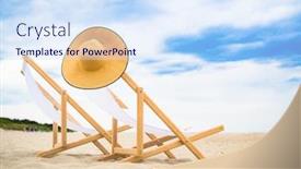  Presentation with empty - Colorful presentation theme enhanced with empty-beach-two-empty-deckchairs backdrop and a sky blue colored foreground