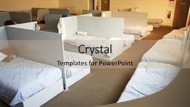  Presentation with beds - Theme consisting of empty beds in homeless shelter background and a coral colored foreground