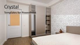  Presentation with closet - Slide deck with empty beige bedroom with bare background and a light gray colored foreground