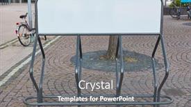  Presentation with advertising - Beautiful theme featuring empty-bike-rack-with-advertising backdrop and a gray colored foreground