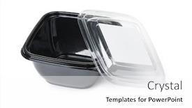  Presentation with plastic container - Audience pleasing slide set consisting of empty-black-plastic-disposable-take backdrop and a white colored foreground