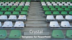  Presentation with white green - Amazing PPT theme having empty-bleachers-rows-of-green backdrop and a gray colored foreground