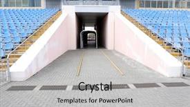  Presentation with stadium - Theme with empty blue seats in stadium background and a light gray colored foreground