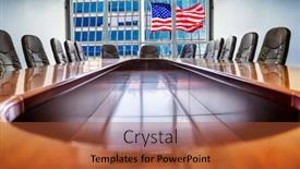  Presentation with american flag - Slide deck having empty-boardroom-in-an-office background and a red colored foreground