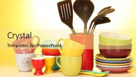 Presentation with kitchen utensils - Audience pleasing presentation design consisting of empty bowls cups and kitchen backdrop and a blonde colored foreground