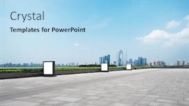  Presentation with brick - Cool new slides with empty brick floor and cityscape of modern city near water backdrop and a light blue colored foreground