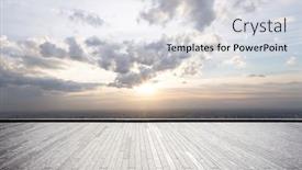  Presentation with shanghai - Beautiful PPT theme featuring empty brick floor and cityscape of shanghai in cloud sky at sunrise backdrop and a sky blue colored foreground