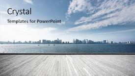  Presentation with blue-sky - Theme featuring empty brick floor and cityscape background and a light blue colored foreground