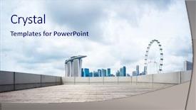  Presentation with singapore - PPT theme with empty brick floor and cityscape background and a sky blue colored foreground