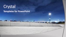  Presentation with oriental pudong skyline lujiazui - Presentation theme having empty brick floor at night background and a ocean colored foreground