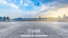  Presentation with brick - PPT theme consisting of empty brick floor with city background and a gray colored foreground