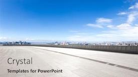  Presentation with brick - PPT theme featuring road construction - empty brick floor with cityscape background and a lemonade colored foreground