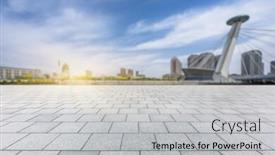  Presentation with shanghai - Beautiful PPT theme featuring empty brick floor with modern building in shanghai backdrop and a light gray colored foreground