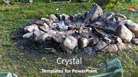  Presentation with campfire - Colorful presentation theme enhanced with empty campfire area from campground backdrop and a tawny brown colored foreground