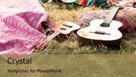  Presentation with festival music - Audience pleasing theme consisting of empty campsite at music festival backdrop and a coral colored foreground