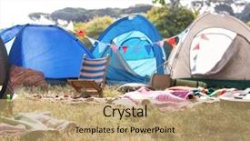  Presentation with campsite - Audience pleasing slides consisting of empty campsite at music festival backdrop and a coral colored foreground