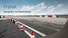  Presentation with car racing track - Audience pleasing PPT theme consisting of empty-car-racing-track backdrop and a light blue colored foreground