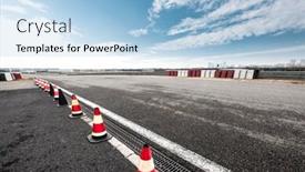  Presentation with car racing track - Beautiful PPT theme featuring empty-car-racing-track backdrop and a light blue colored foreground