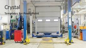  Presentation with repair - Amazing slide set having empty car repair station backdrop and a light gray colored foreground
