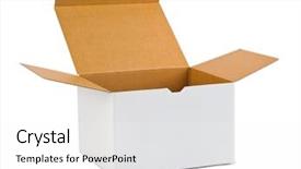  Presentation with cardboard - PPT theme enhanced with empty cardboard box isolated background and a white colored foreground